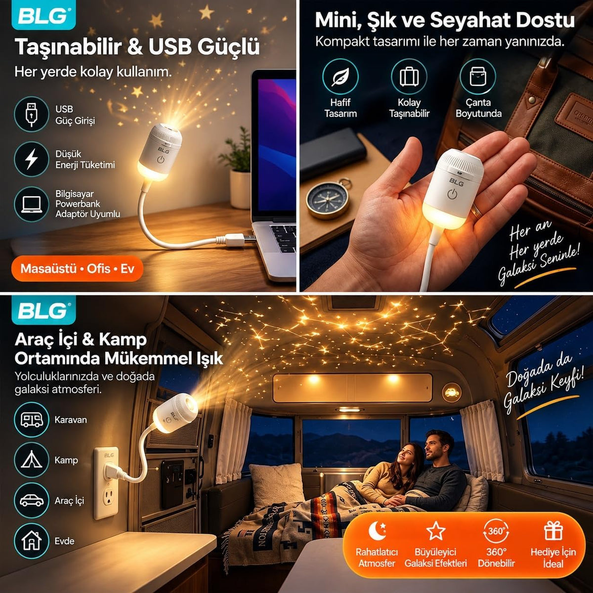 12 Diskli Galaksi Projektörü – Yıldız ve Gökyüzü Gece Lambası