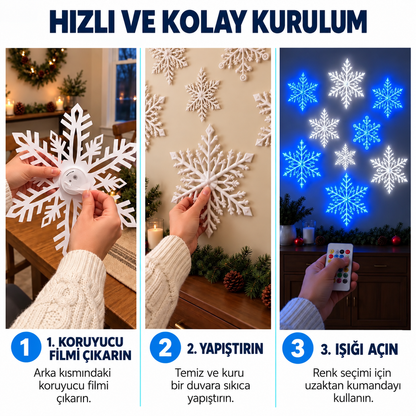 12'li LED Kar Tanesi Duvar Işığı Seti – Yılbaşı ve Kış Dekorasyonu