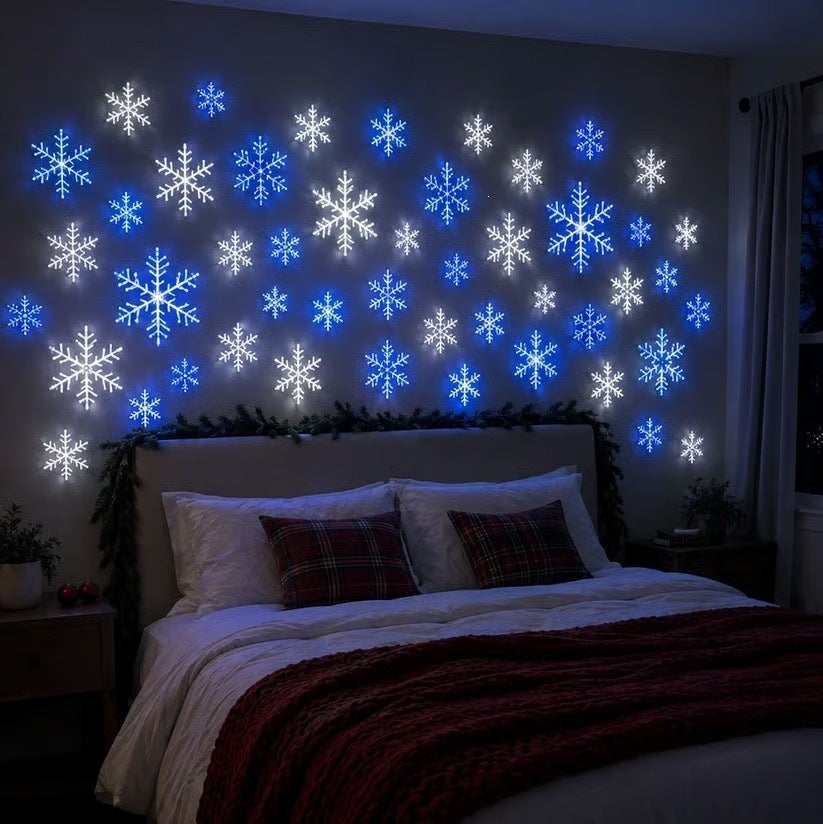 12'li LED Kar Tanesi Duvar Işığı Seti – Yılbaşı ve Kış Dekorasyonu