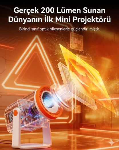 Android 14 Akıllı Mini Projektör – 720P, 4K Destekli, Wi-Fi 6