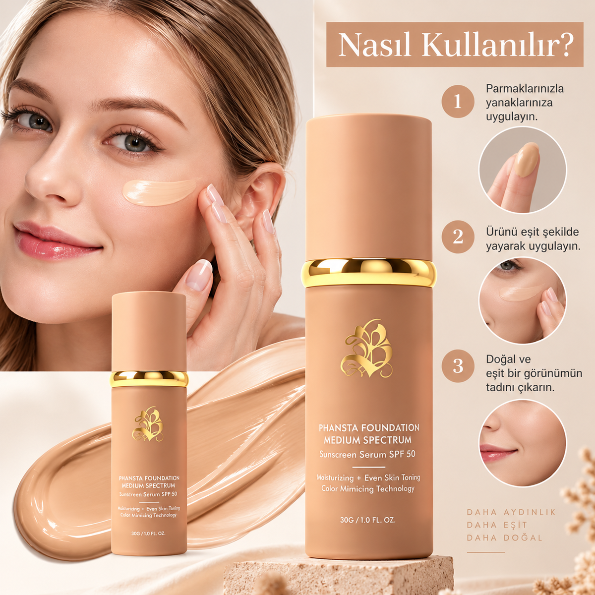 VELLUNI™ 4'ü 1 Arada Renk Uyumlu Fondöten – Doğal Görünüm & Nemlendirici Etki